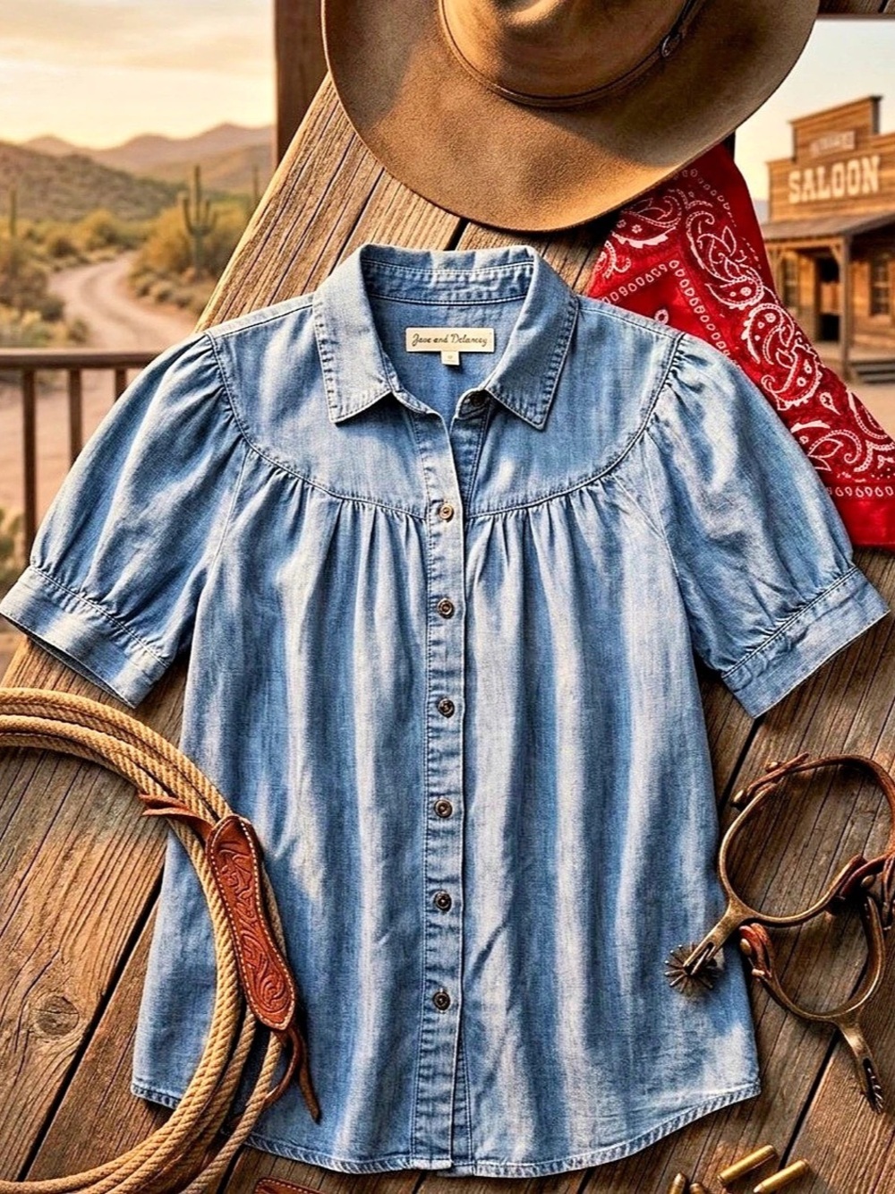Jane + Delancey Blue Lyocell Button Front Top Like New (B8)